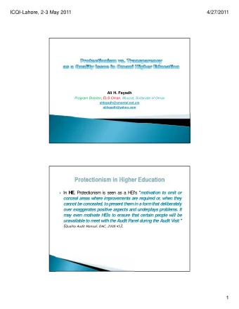 ICQI-Lahore, 2-3 May 2011  4/27/2011  Ali H. Fayadh  Program Director, ELS-Oman, Muscat, Sultanate