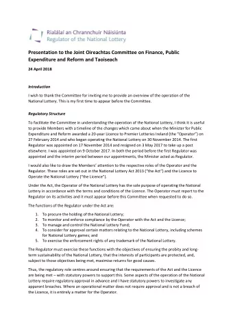 Presentation to the Joint Oireachtas Committee on Finance, Public  Expenditure and Reform and