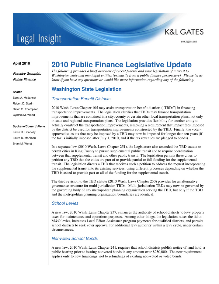 2010 public finance legislative update