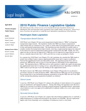 2010 Public Finance Legislative Update  April 2010  The following provides a brief overview of
