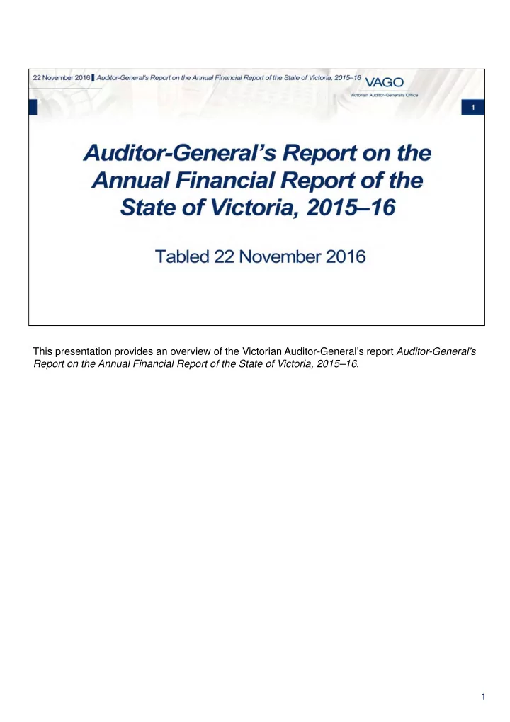 this presentation provides an overview of the victorian