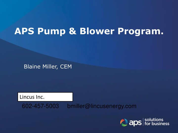 aps pump blower program