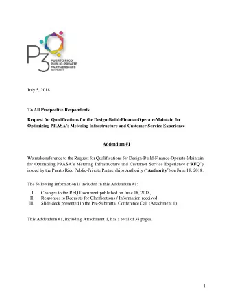 To All Prospective Respondents  Request for Qualifications for the