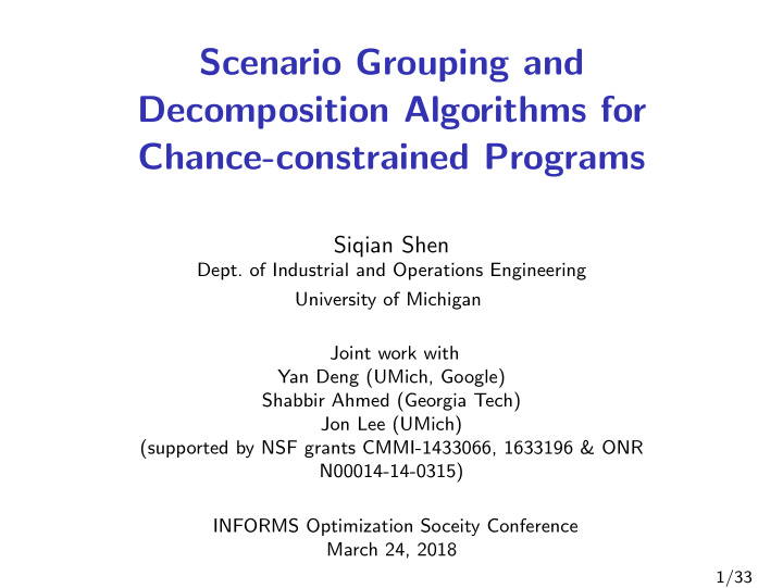 scenario grouping and decomposition algorithms for chance