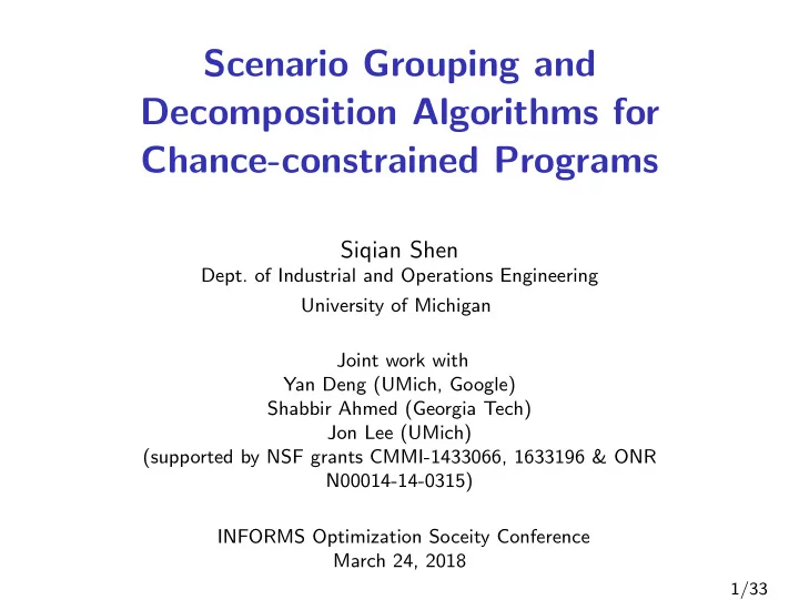 scenario grouping and decomposition algorithms for chance