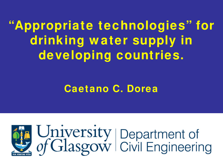 appropriate technologies for drinking w ater supply in