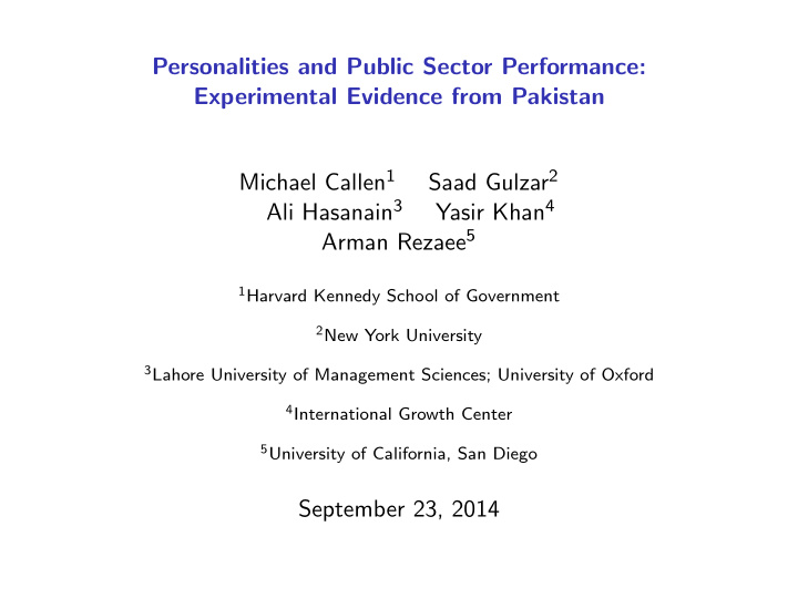 personalities and public sector performance experimental