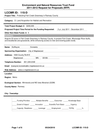 LCCMR ID: 115-D  Project Title:  Protecting Fish Creek Greenway in Ramsey County  Category:  D.