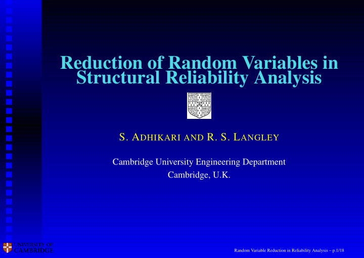 reduction of random variables in structural reliability