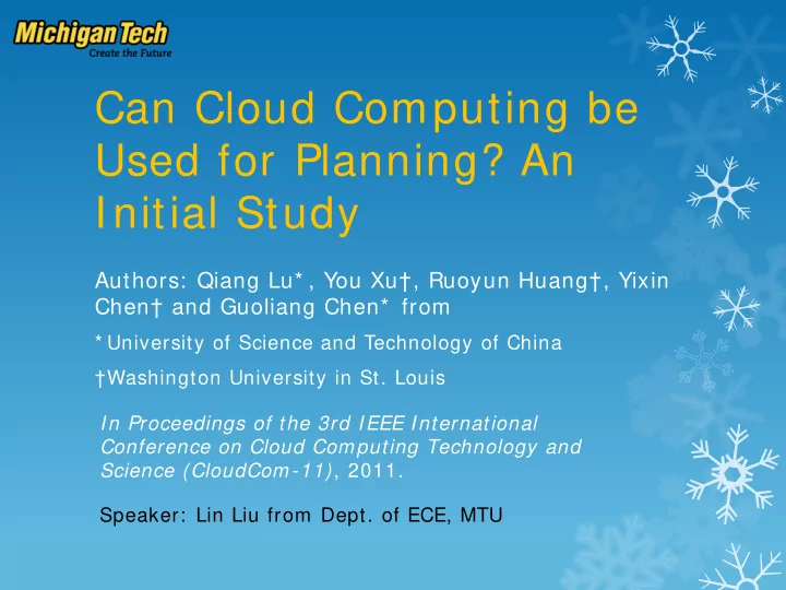 can cloud computing be used for planning an initial study