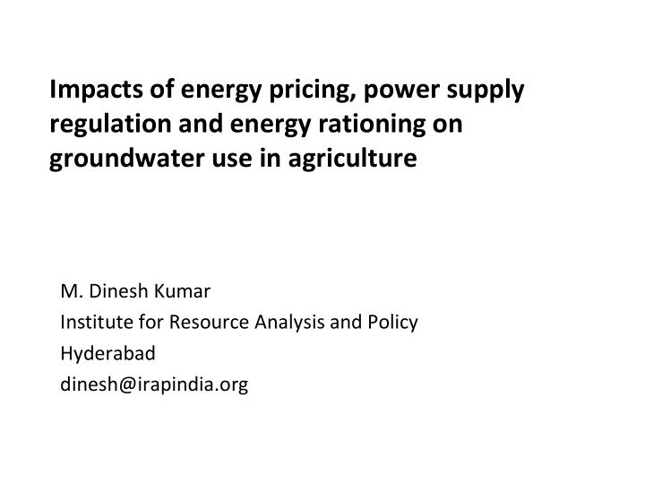 impacts of energy pricing power supply regulation and