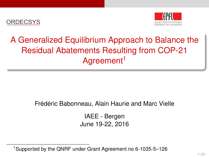 a generalized equilibrium approach to balance the