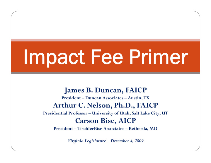 impact fee primer impact fee primer