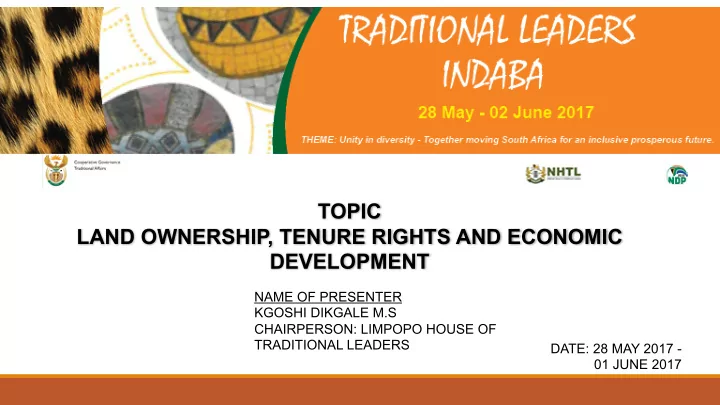 topic land ownership tenure rights and economic
