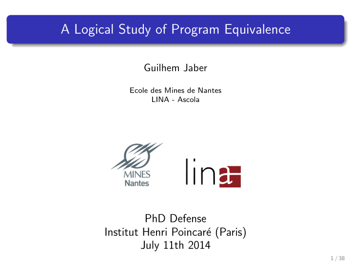 a logical study of program equivalence