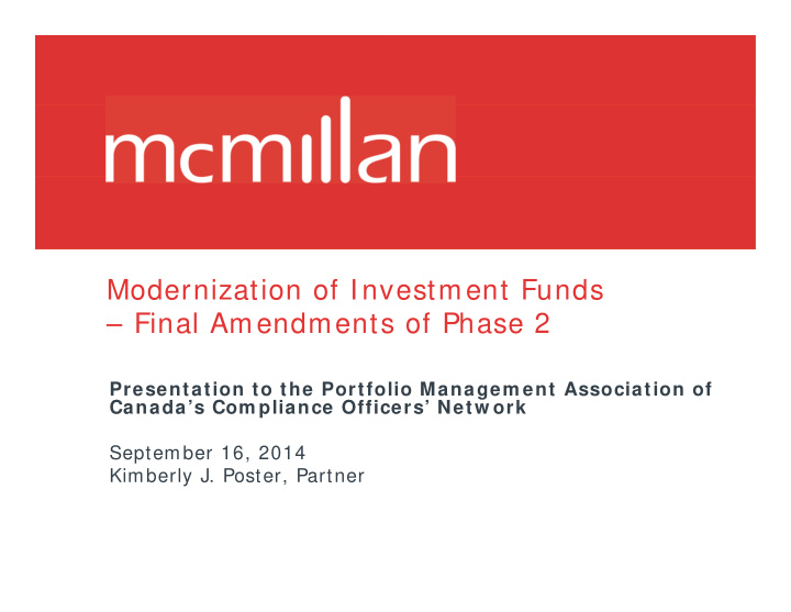 modernization of investment funds final amendments of