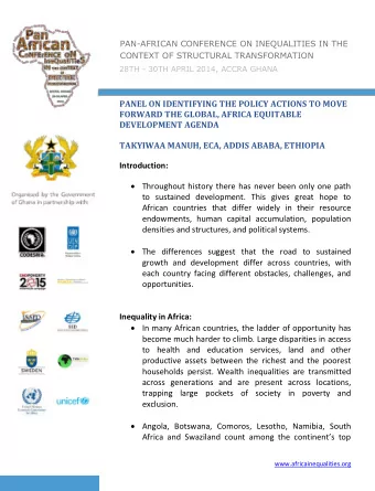 PANEL ON IDENTIFYING THE POLICY ACTIONS TO MOVE  FORWARD THE GLOBAL, AFRICA EQUITABLE  DEVELOPMENT