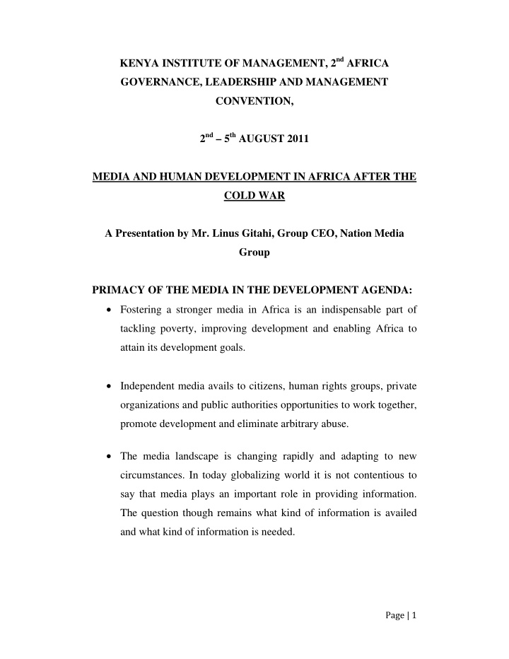 kenya institute of management 2 nd africa governance