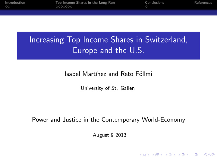 increasing top income shares in switzerland europe and