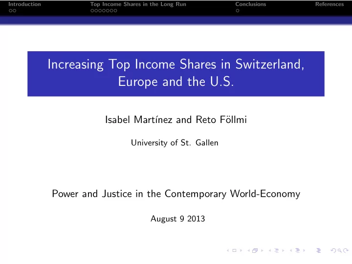 increasing top income shares in switzerland europe and