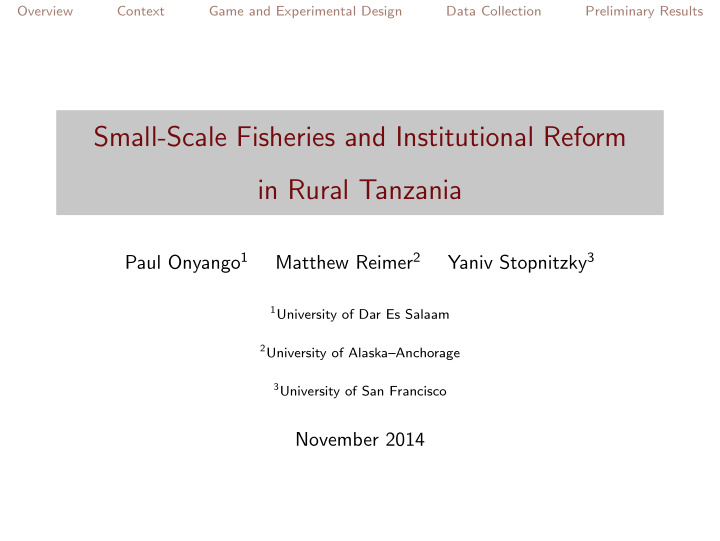 small scale fisheries and institutional reform in rural