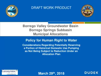 Municipal Allocations  Policy for Human Right to Water  Considerations Regarding Potentially