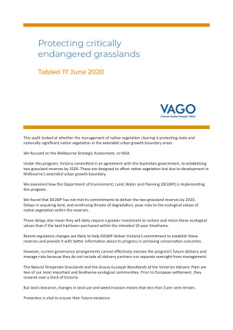 This audit looked at whether the management of natjve vegetatjon clearing is protectjng state and