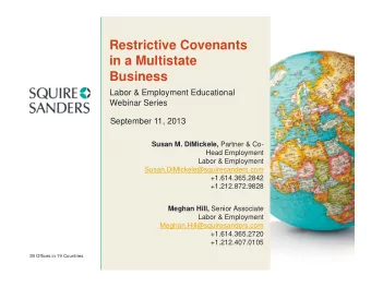 Restrictive Covenants  in a Multistate  Business  Labor &amp; Employment Educational  Webinar