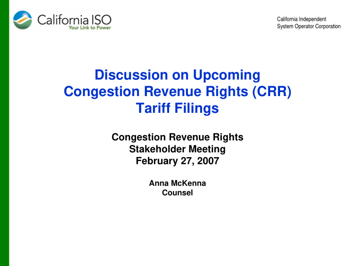 discussion on upcoming congestion revenue rights crr
