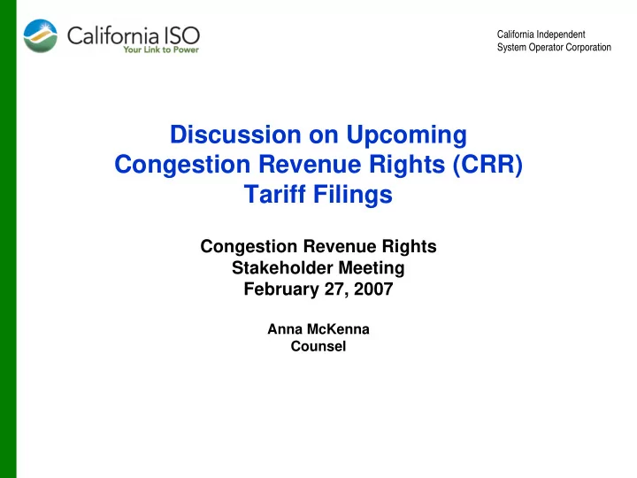 discussion on upcoming congestion revenue rights crr