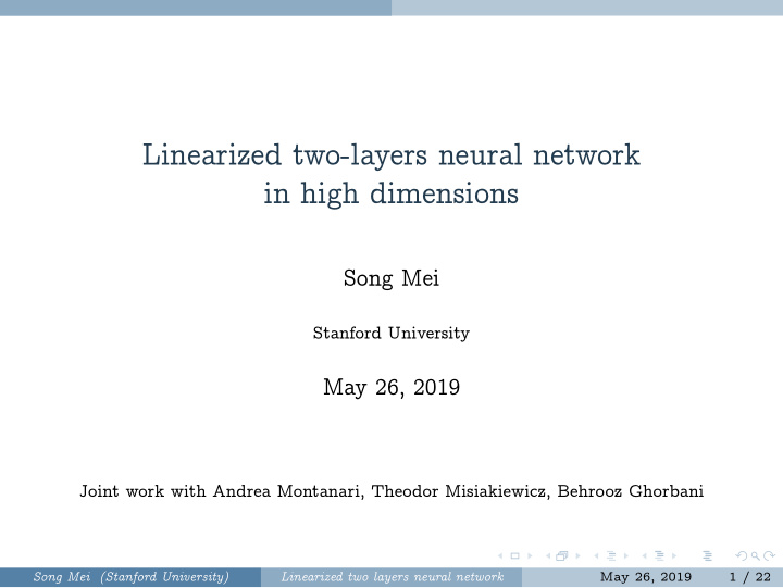 linearized two layers neural network in high dimensions