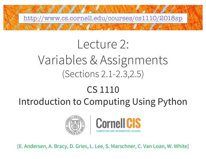 lecture 2 variables assignments