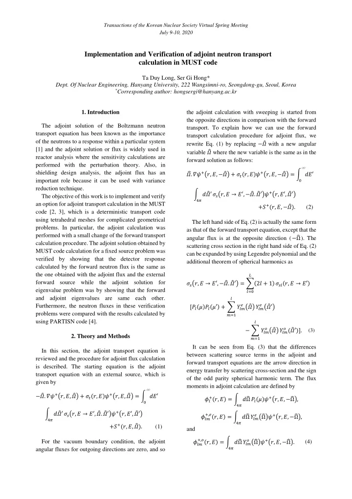 implementation and verification of adjoint neutron
