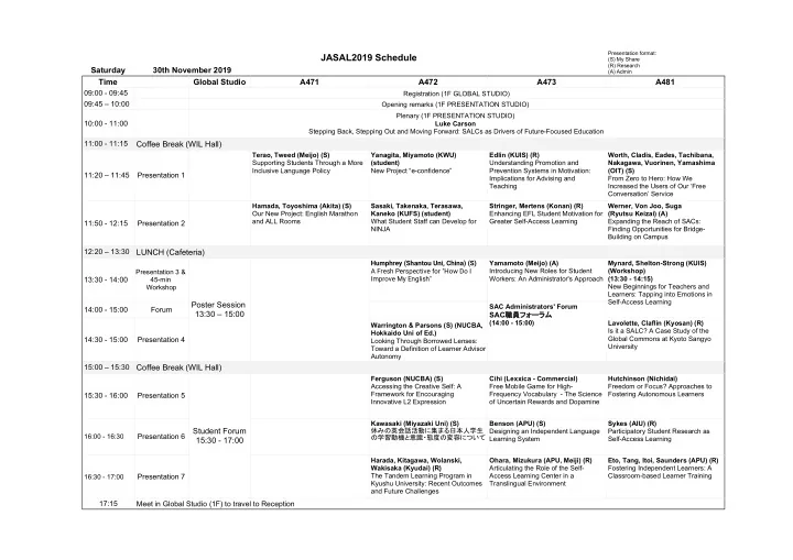 jasal2019 schedule