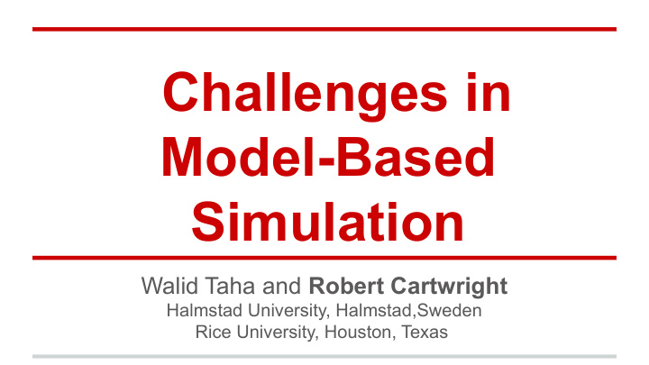 challenges in model based simulation