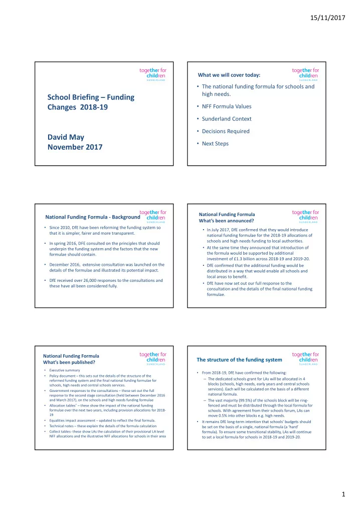 school briefing funding changes 2018 19