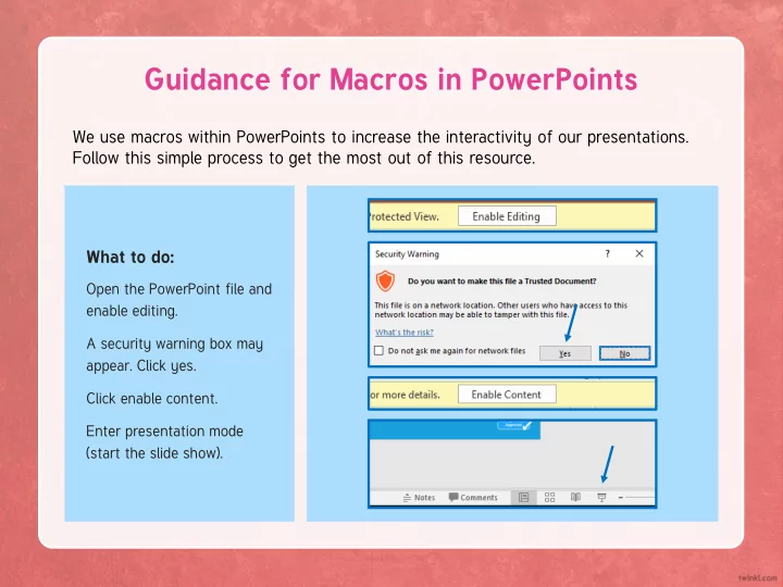 guidance for macros in powerpoints