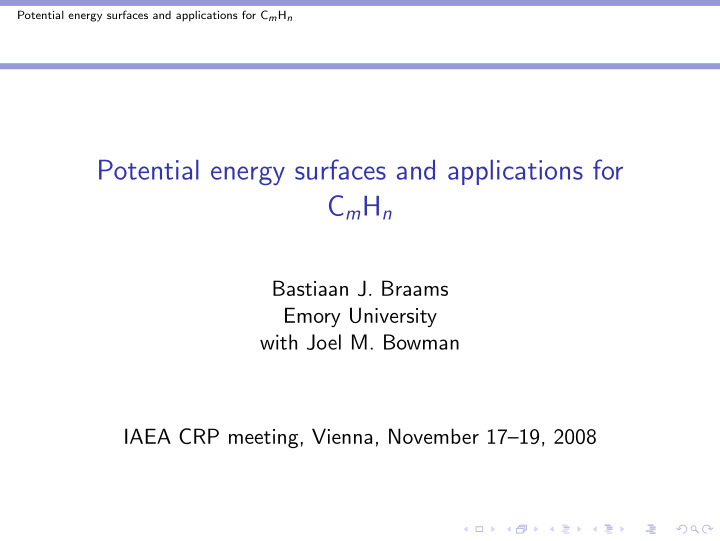 potential energy surfaces and applications for
