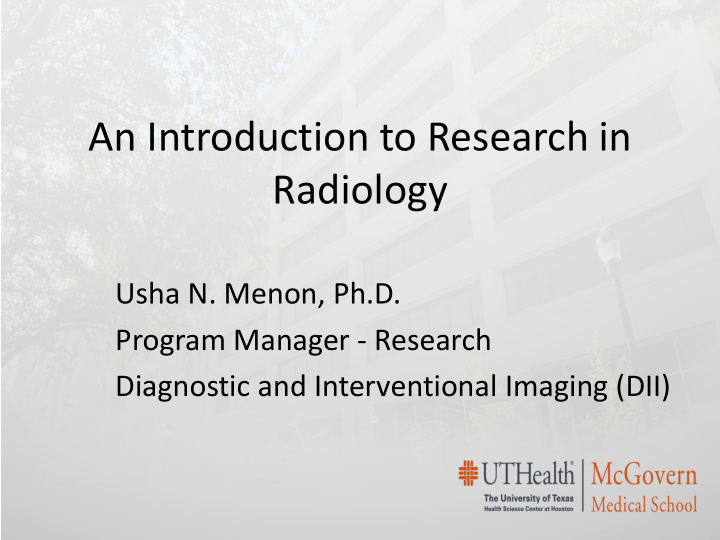 an introduction to research in radiology