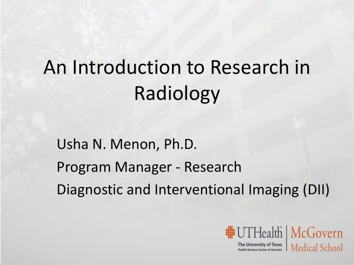 an introduction to research in radiology