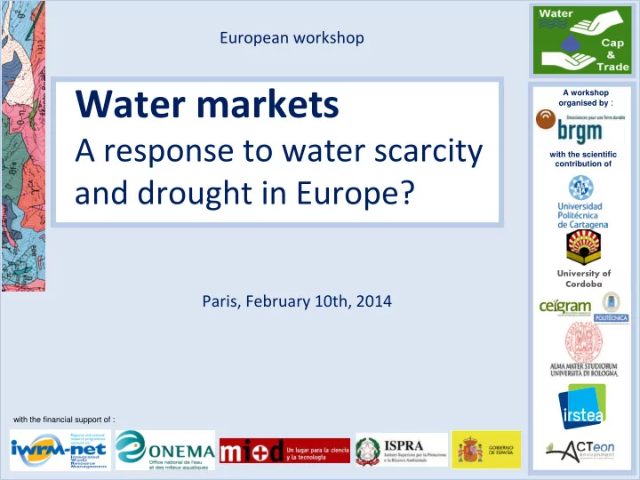 european workshop water markets a workshop organised by a