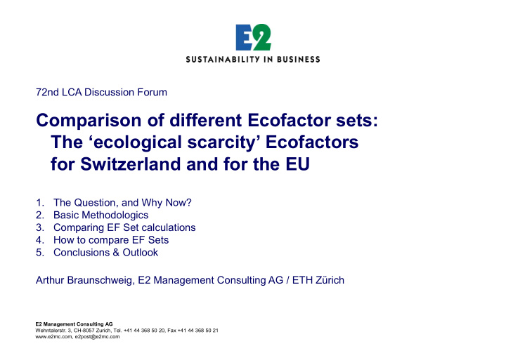 comparison of different ecofactor sets the ecological