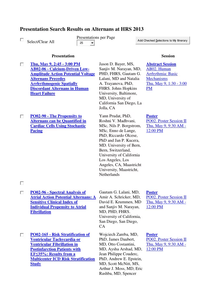 presentation search results on alternans at hrs 2013