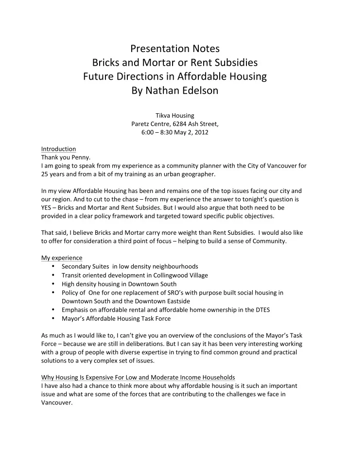 presentation notes bricks and mortar or rent subsidies