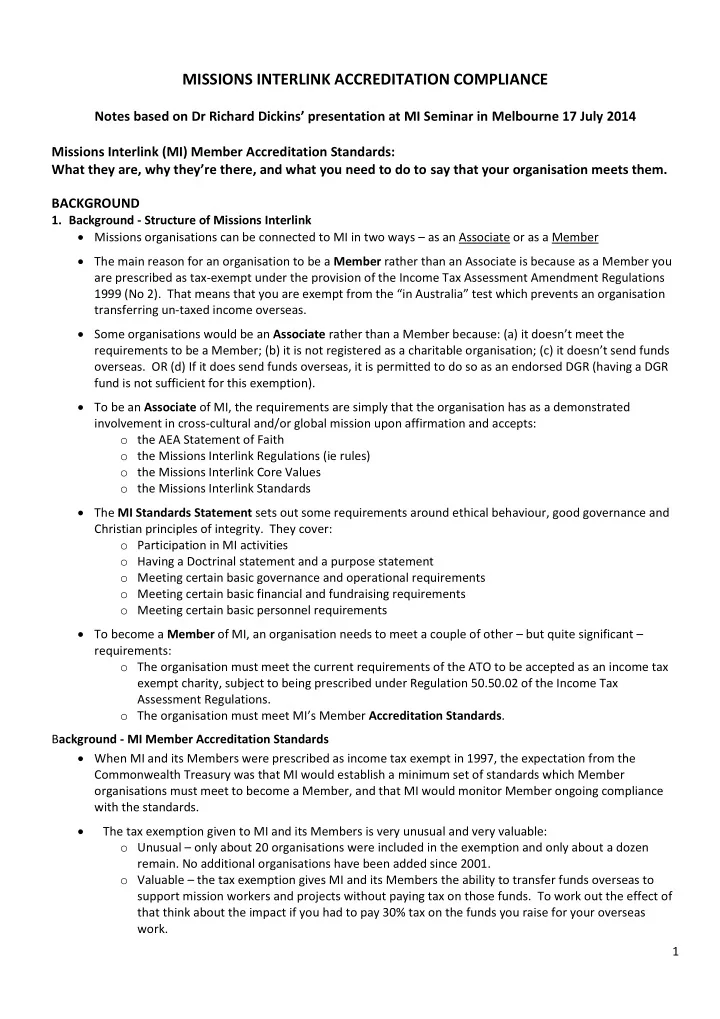 missions interlink accreditation compliance
