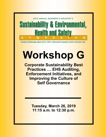 Workshop G  Corporate Sustainability Best  Practices  EHS Auditing,  Enforcement Initiatives,