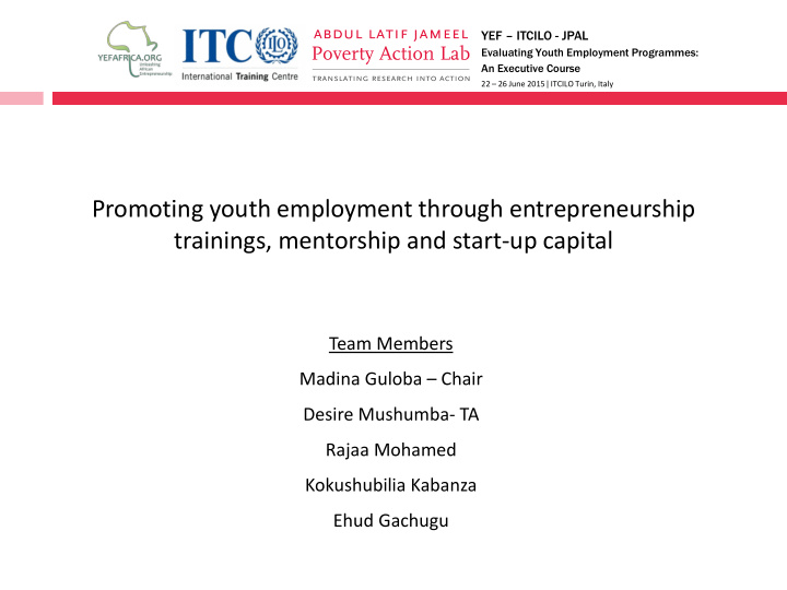 promoting youth employment through entrepreneurship