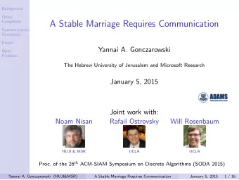 A Stable Marriage Requires Communication  Complexity  Communication  Complexity  Proofs  Yannai A.