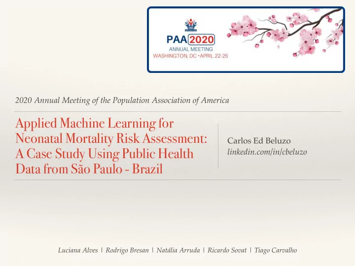 applied machine learning for neonatal mortality risk