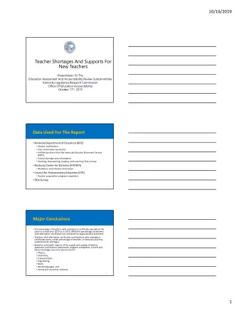 Teacher Shortages And Supports For  New Teachers  Presentation To The  Education Assessment And